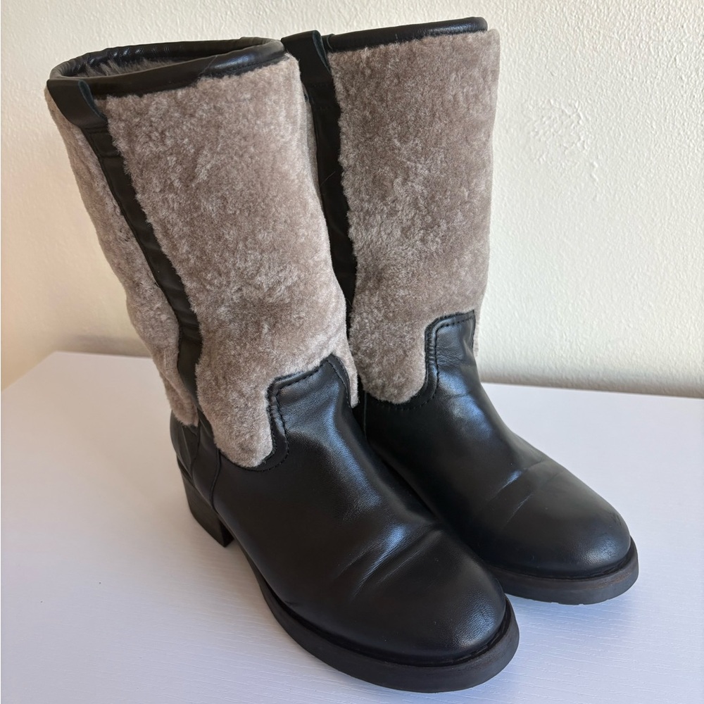 Genuine leather half calf winter boots